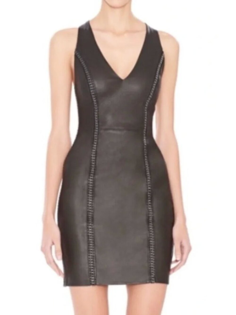 Alice + Olivia Dex Chain Lamb Leather Mini Dress Black Size 0